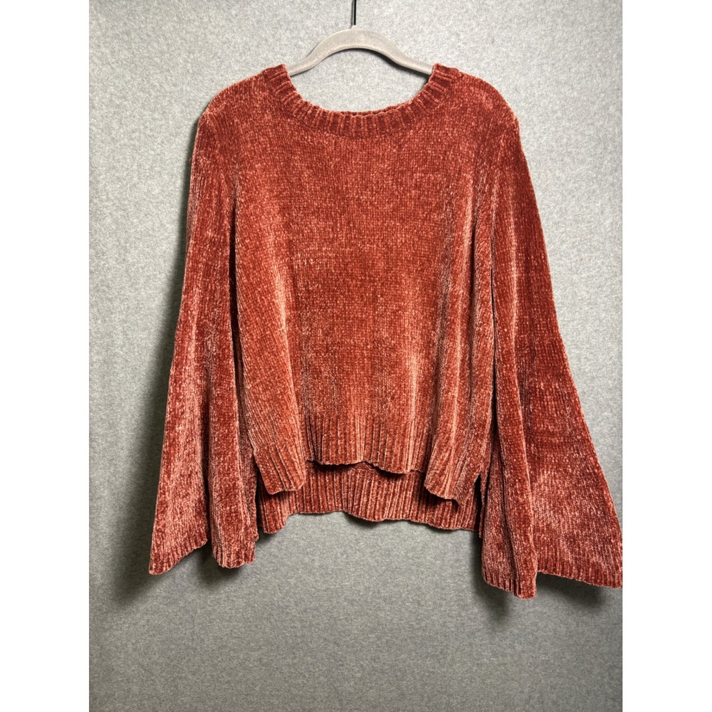 Buddy Basics Chenille Bell Sleeve Sweater L Soft Grunge Boho‎ Cozy Pullover Pink